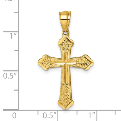 14K Gelbgold Poliert Diamantiert Strukturiert Fantasie Kreuz Anhänger