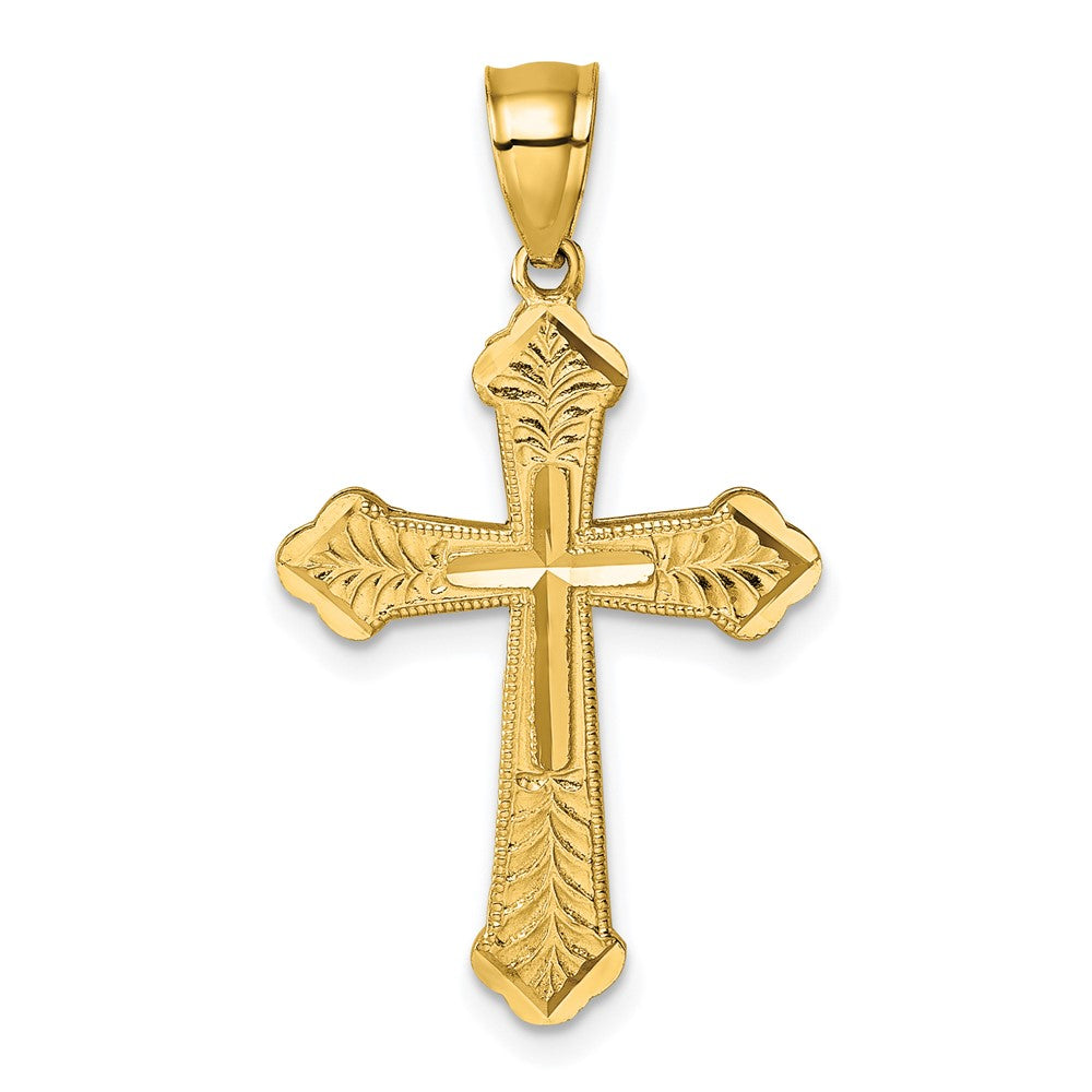14K Gelbgold Poliert Diamantiert Strukturiert Fantasie Kreuz Anhänger