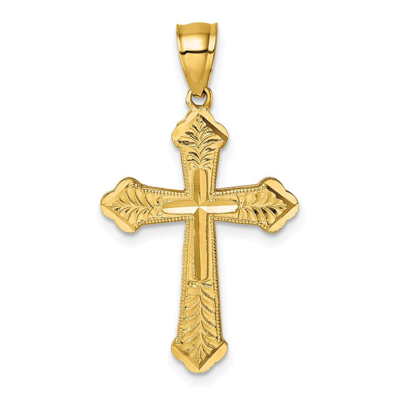 14K Gelbgold Poliert Diamantiert Strukturiert Fantasie Kreuz Anhänger