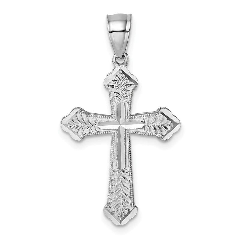 14K Poliert Weißgold Diamantiert Fantasie Kreuz Anhänger