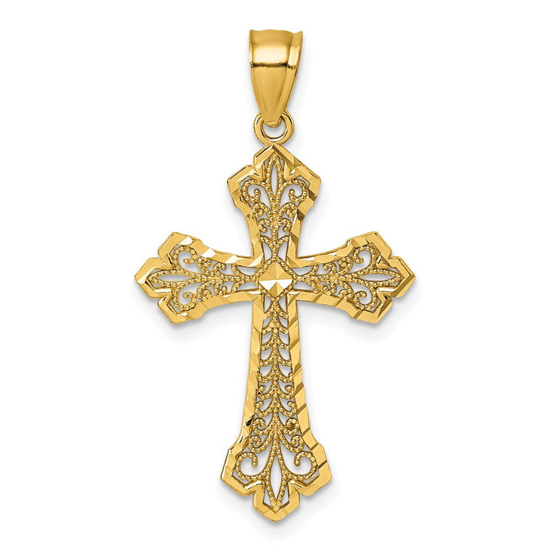 14K Gelbgold Poliert Diamantiert Filigran Strukturiert Fantasie Kreuz Anhänger