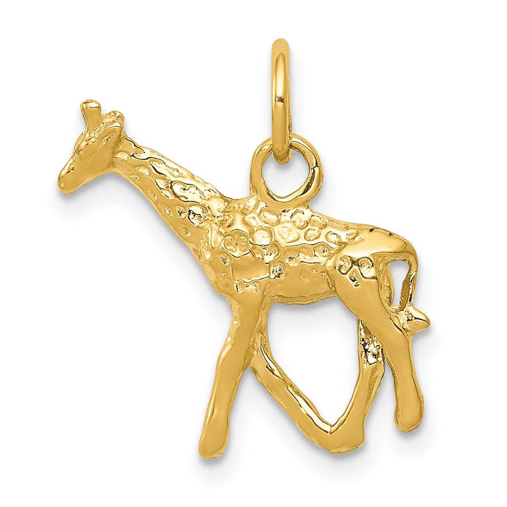 Larger Version 14K Gelbgold Massiv Poliert 3-d Giraffe Charm