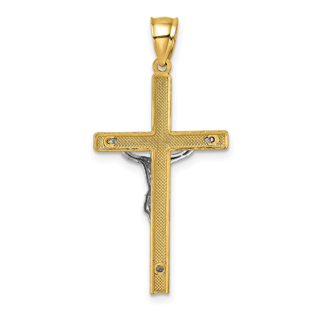 14K Bicolor Poliert und Diamantiert Kruzifix Anhänger