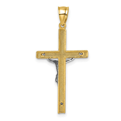 14K Bicolor Poliert und Diamantiert Kruzifix Anhänger