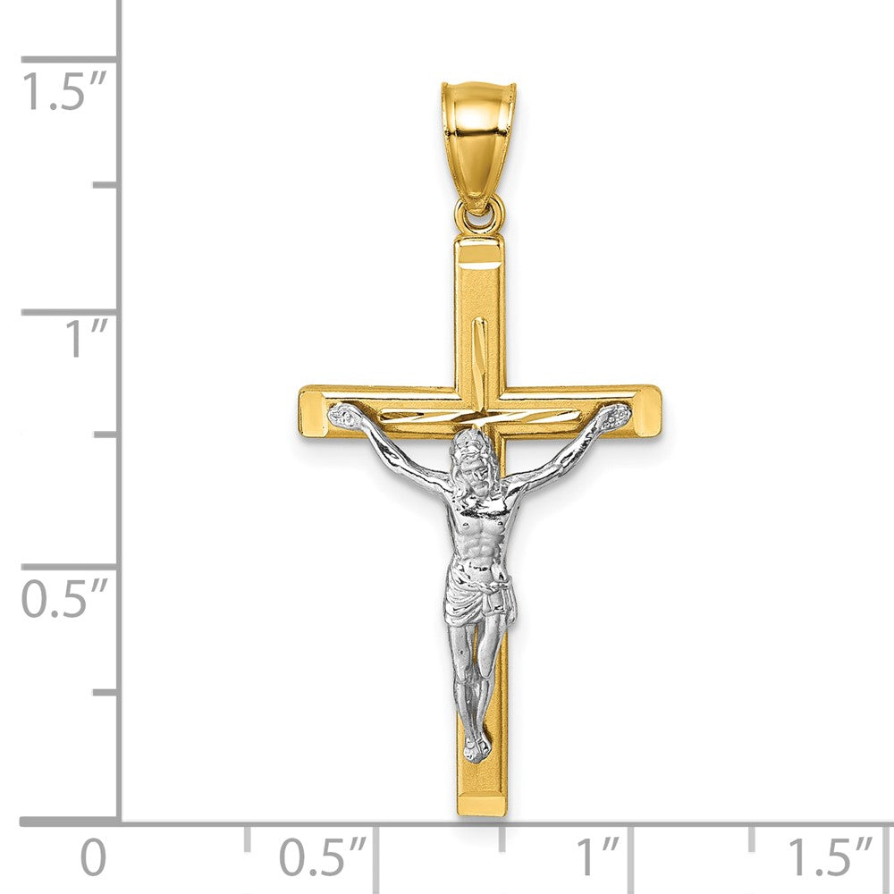 14K Bicolor Poliert und Diamantiert Kruzifix Anhänger