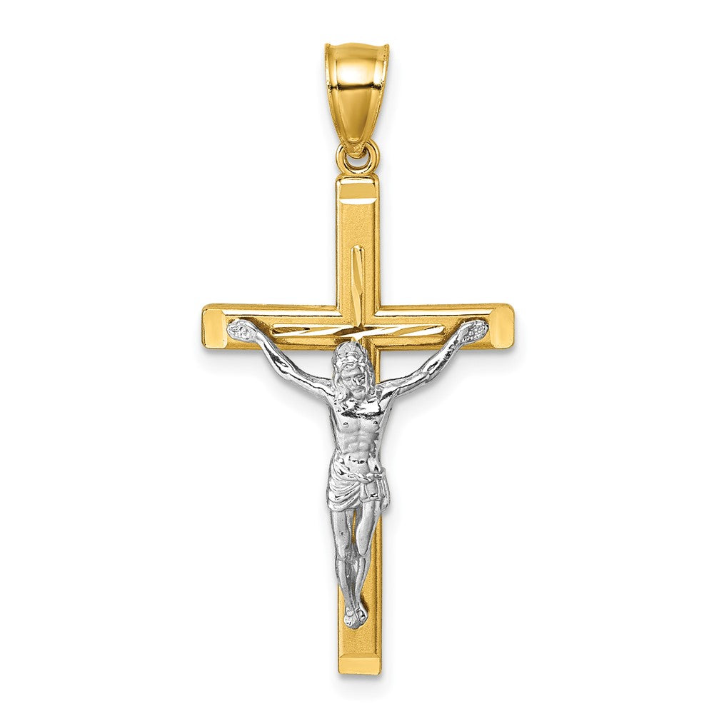 14K Bicolor Poliert und Diamantiert Kruzifix Anhänger