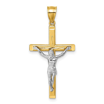 14K Bicolor Poliert und Diamantiert Kruzifix Anhänger