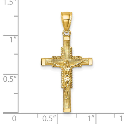 14K Gelbgold Poliert Diamantiert Strukturiert Kruzifix Anhänger