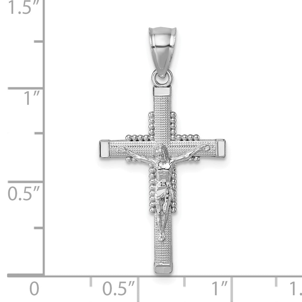 14K Weißgold Poliert und Diamantiert Strukturiert Kruzifix Anhänger