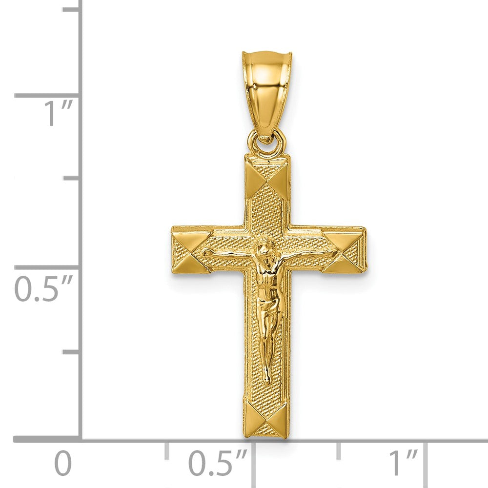 14K Gelbgold Poliert Strukturiert Kruzifix Anhänger