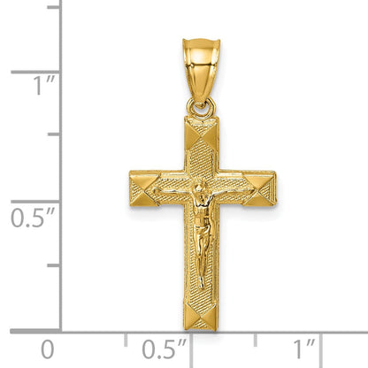 14K Gelbgold Poliert Strukturiert Kruzifix Anhänger