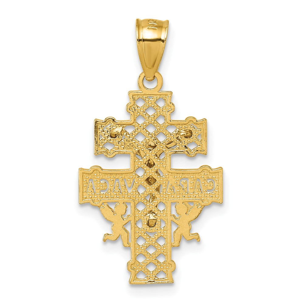 14K Gelbgold Poliert Diamantiert Cara Vaca Kruzifix Anhänger
