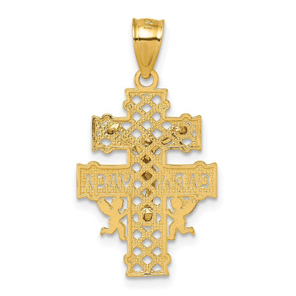 14K Gelbgold Poliert Diamantiert Cara Vaca Kruzifix Anhänger