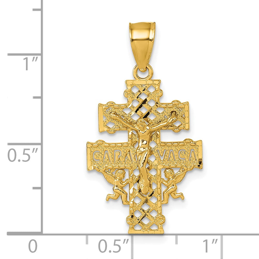 14K Gelbgold Poliert Diamantiert Cara Vaca Kruzifix Anhänger