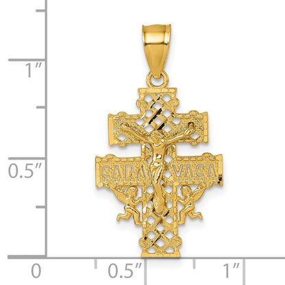 14K Gelbgold Poliert Diamantiert Cara Vaca Kruzifix Anhänger