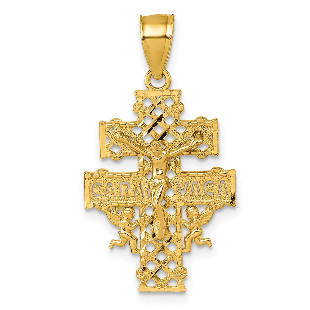 14K Gelbgold Poliert Diamantiert Cara Vaca Kruzifix Anhänger