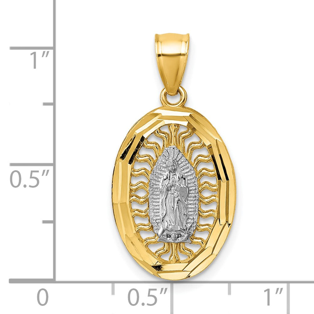 14K Gelb & Rhodium mit Rhodium Poliert und Diamantiert Guadalupe Anhänger