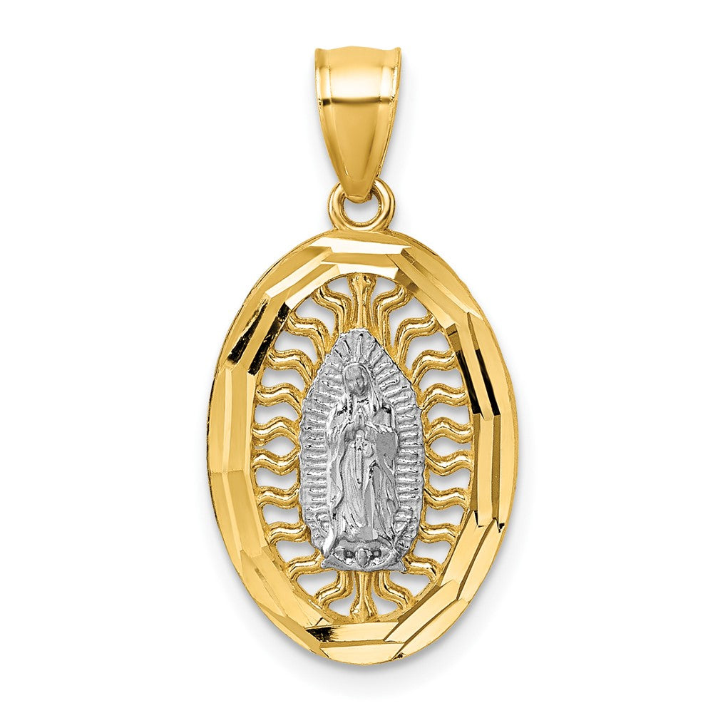 14K Gelb & Rhodium mit Rhodium Poliert und Diamantiert Guadalupe Anhänger