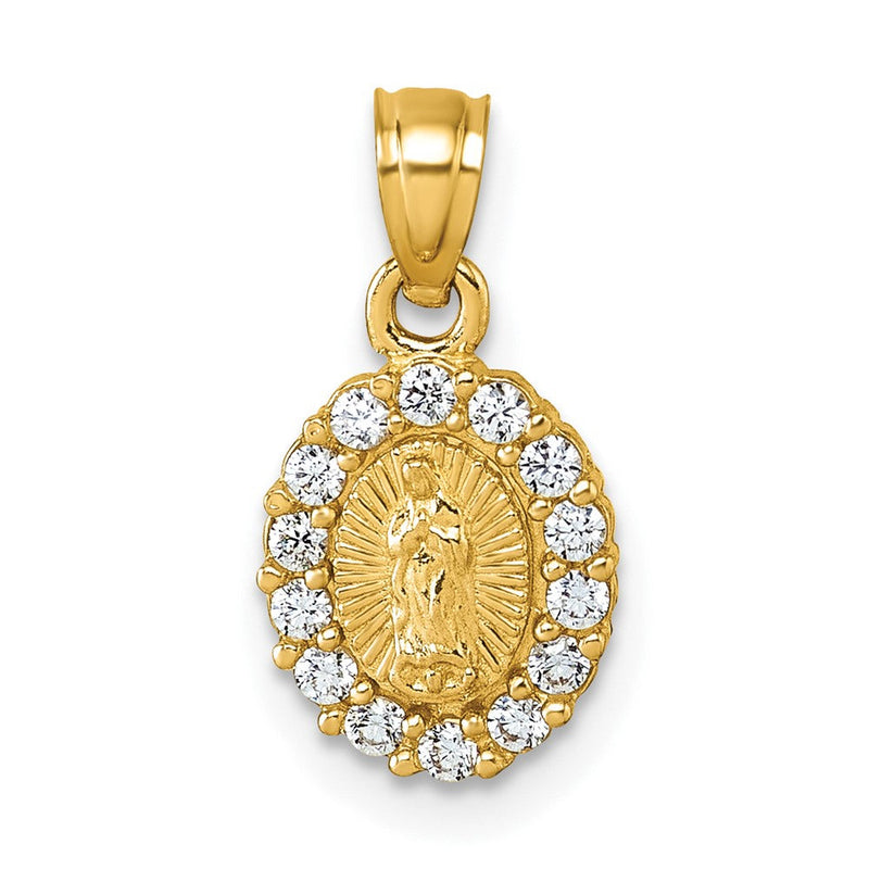 14K Gelbgold Poliert Zirkonia Oval Our Damen Of Guadalupe Anhänger