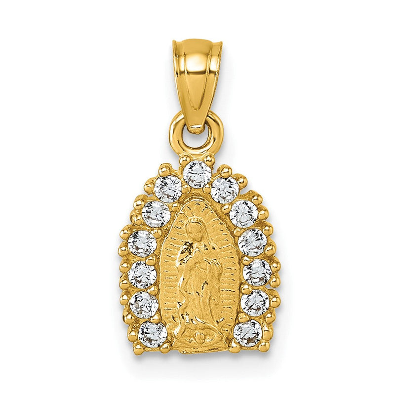 14K Gelbgold Poliert Zirkonia Our Damen Of Guadalupe Anhänger