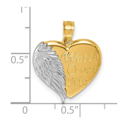 14K Gelb & Rhodium mit Rhodiniert Poliert / Diamant-cut Herz mit Flügel Uhr Over Me Anhänger