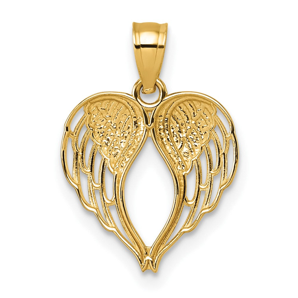 14K Gelbgold Poliert und Diamantiert Flügel in Herz Form Anhänger