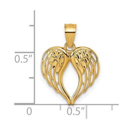 14K Gelbgold Poliert und Diamantiert Flügel in Herz Form Anhänger