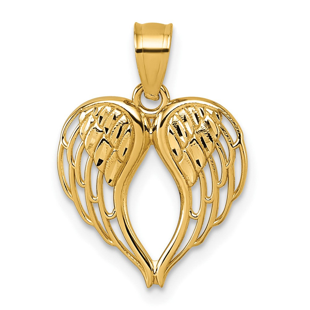 14K Gelbgold Poliert und Diamantiert Flügel in Herz Form Anhänger