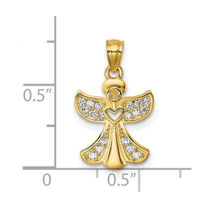14K Gelbgold Poliert Zirkonia Engel mit Offen Herz Anhänger