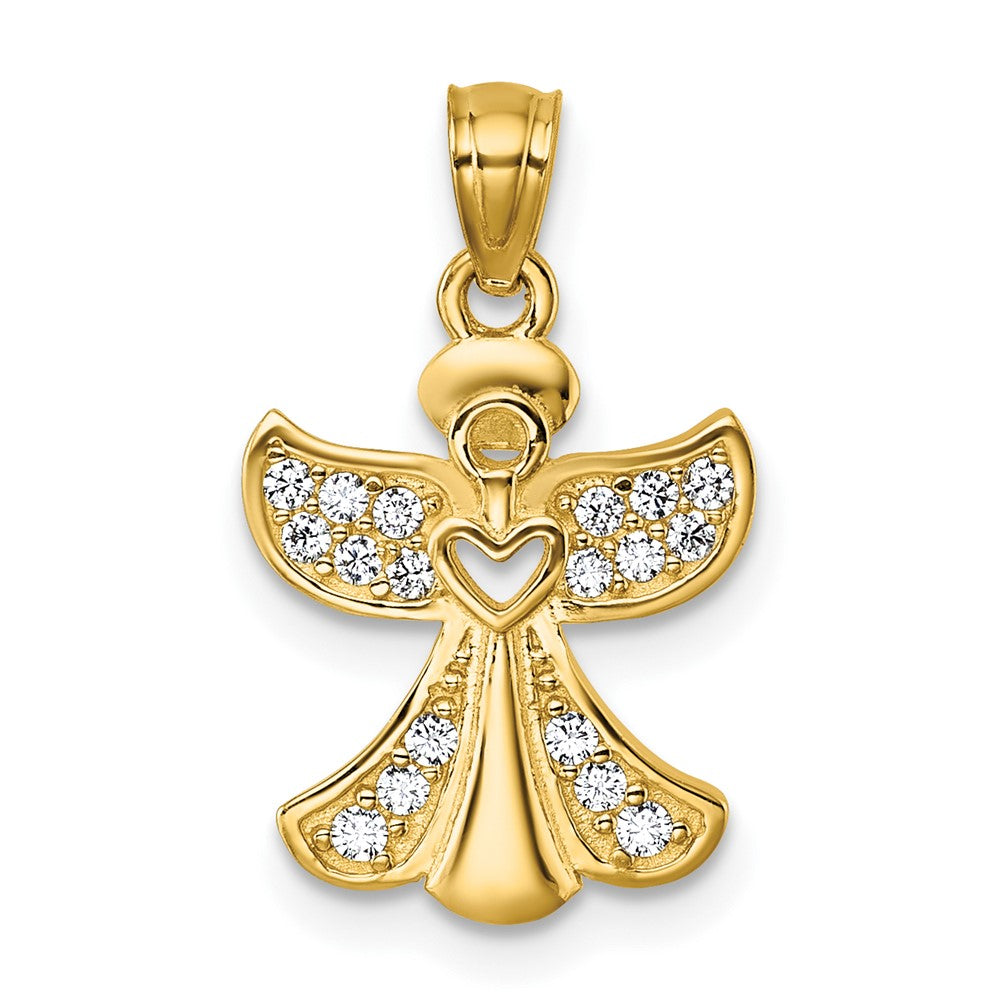 14K Gelbgold Poliert Zirkonia Engel mit Offen Herz Anhänger
