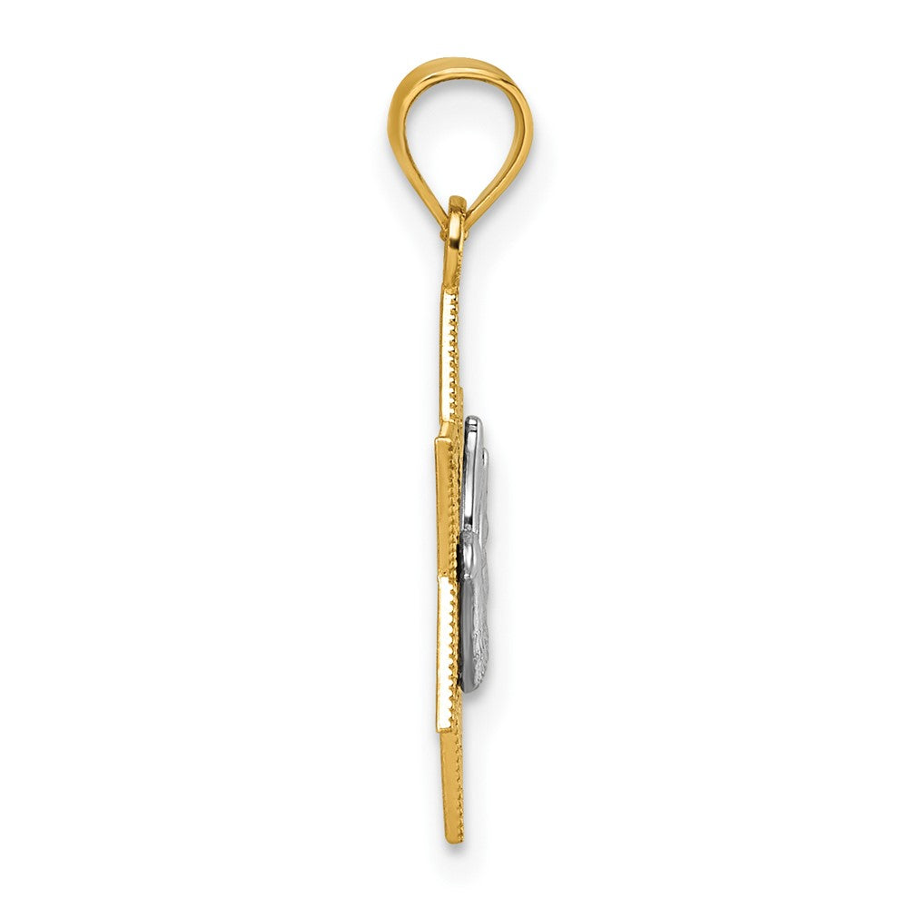 14K Bicolor Strukturiert/diamantiert Taube auf Stern Of David Anhänger
