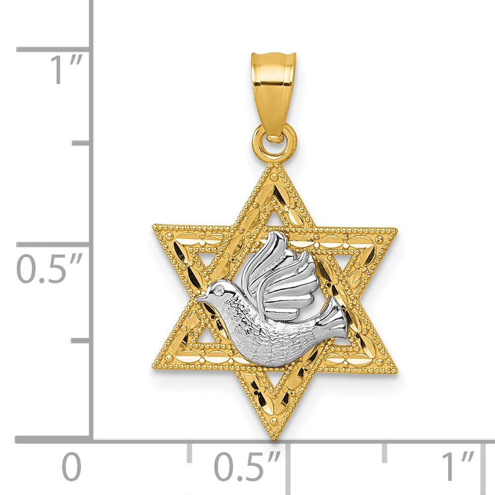 14K Bicolor Strukturiert/diamantiert Taube auf Stern Of David Anhänger