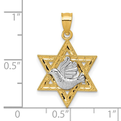 14K Bicolor Strukturiert/diamantiert Taube auf Stern Of David Anhänger