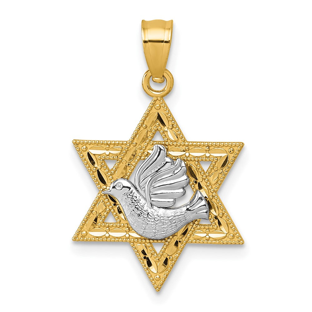 14K Bicolor Strukturiert/diamantiert Taube auf Stern Of David Anhänger