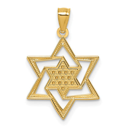 14K Gelbgold Poliert und Diamantiert Stern Of David Religious Anhänger