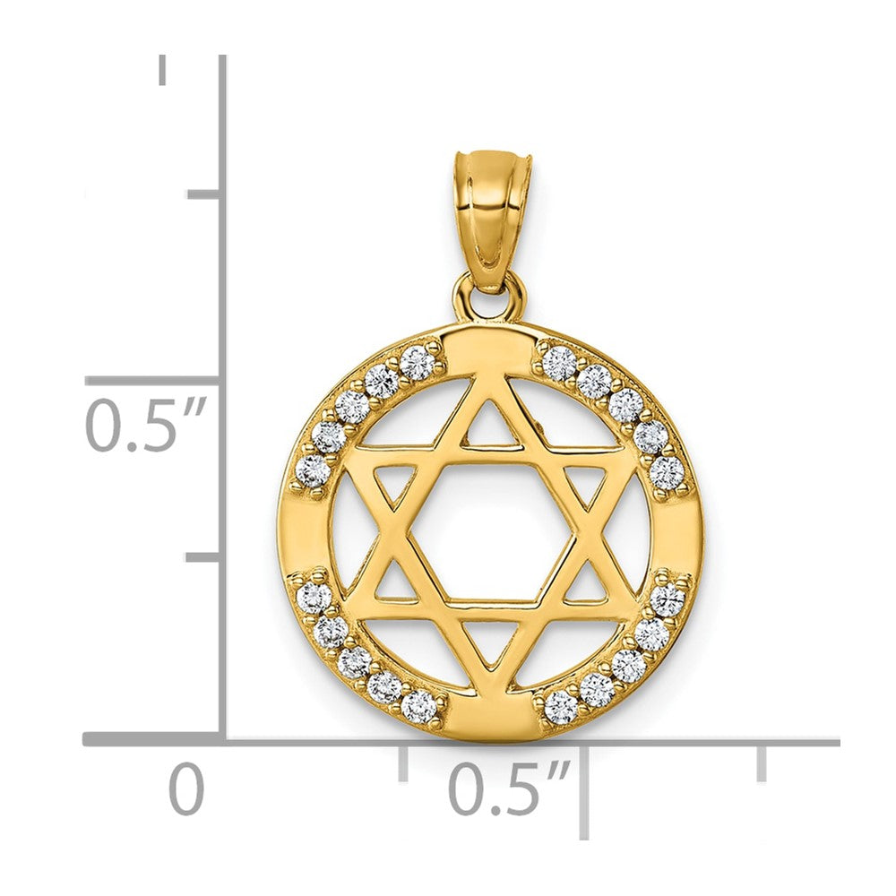 14K Gelbgold Poliert Zirkonia Stern Of David Anhänger