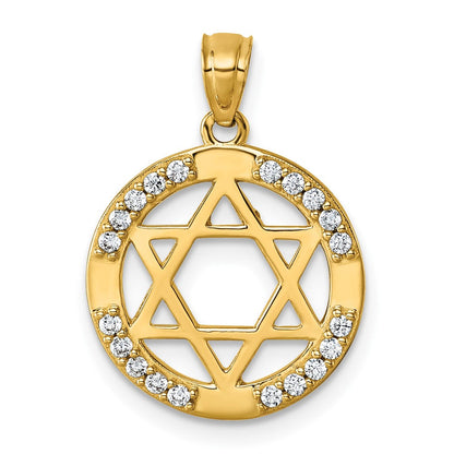 14K Gelbgold Poliert Zirkonia Stern Of David Anhänger