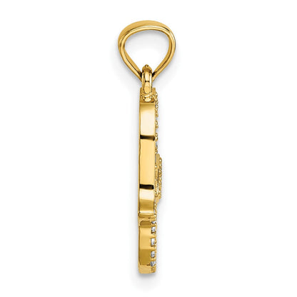 14K Gelbgold Poliert Zirkonia Hamsa Anhänger