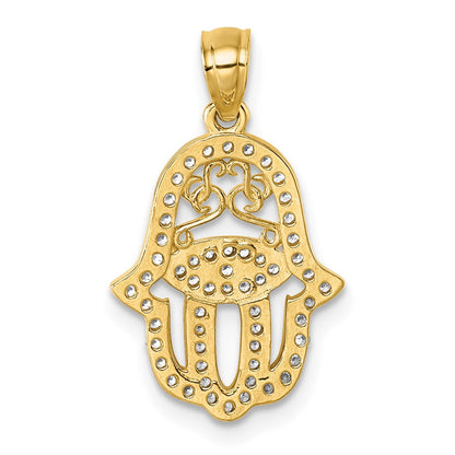 14K Gelbgold Poliert Zirkonia Hamsa Anhänger