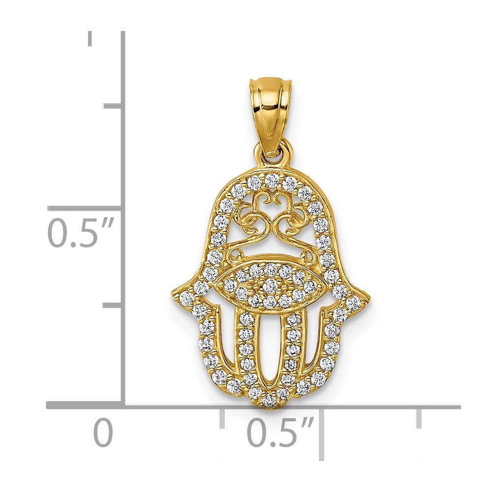 14K Gelbgold Poliert Zirkonia Hamsa Anhänger