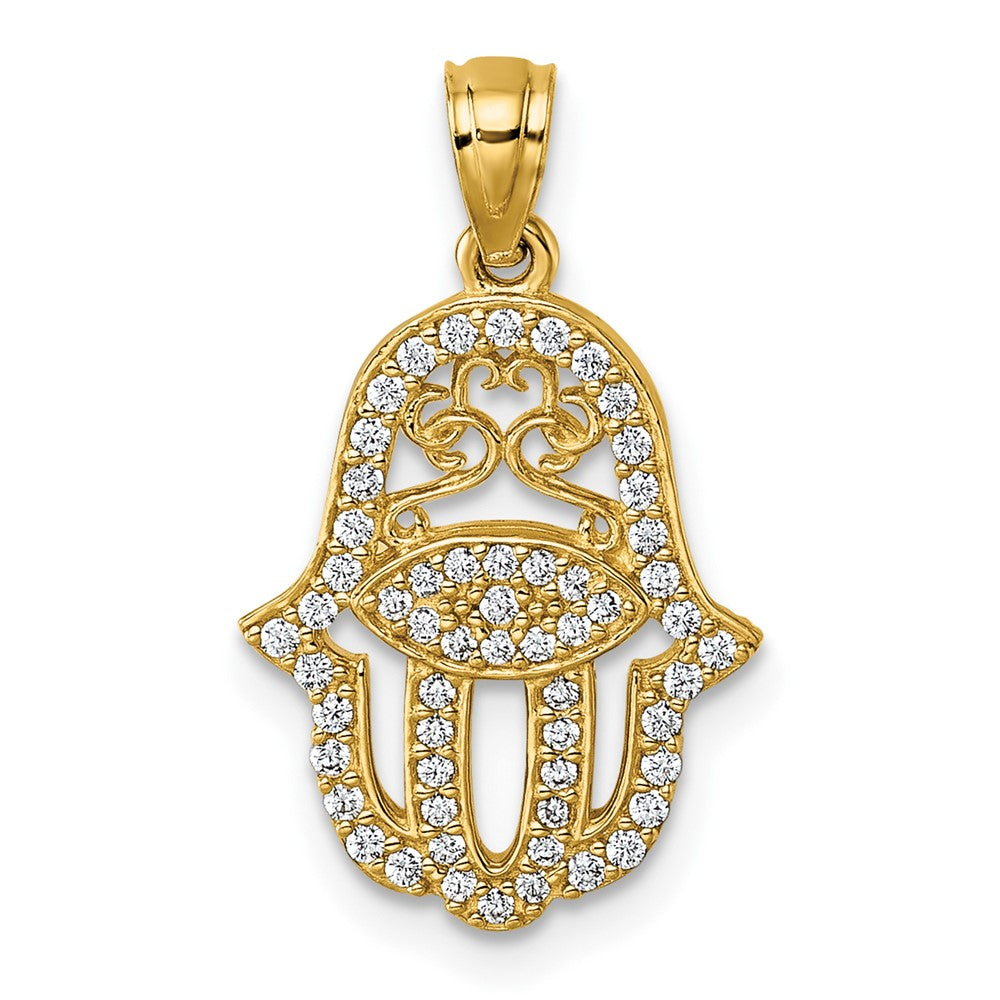 14K Gelbgold Poliert Zirkonia Hamsa Anhänger