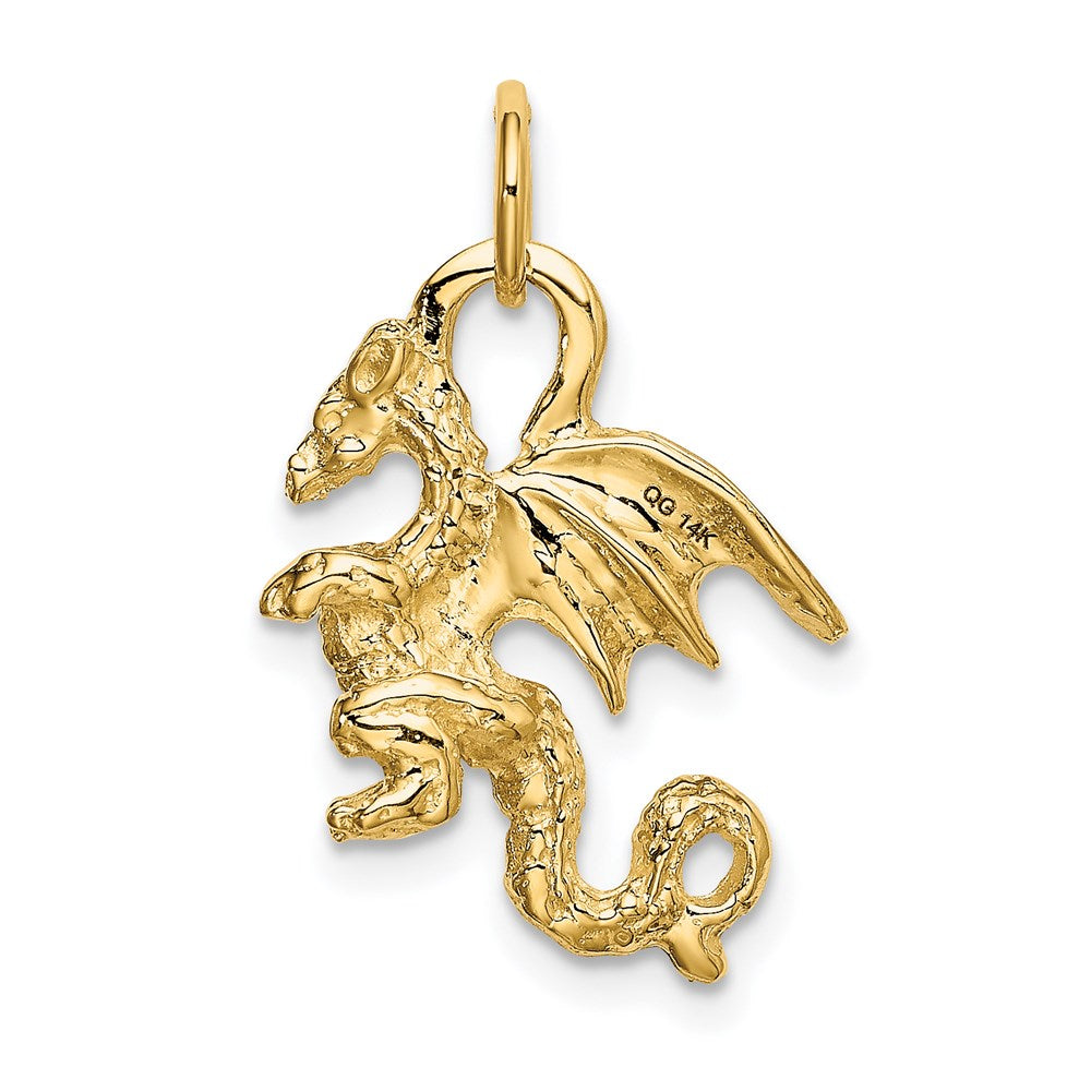 14K Gelbgold massiver polierter 3-D-Drachen-Charm