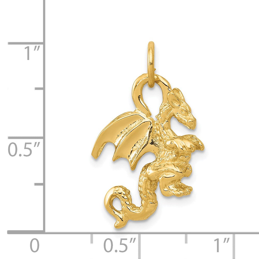 14K Gelbgold massiver polierter 3-D-Drachen-Charm