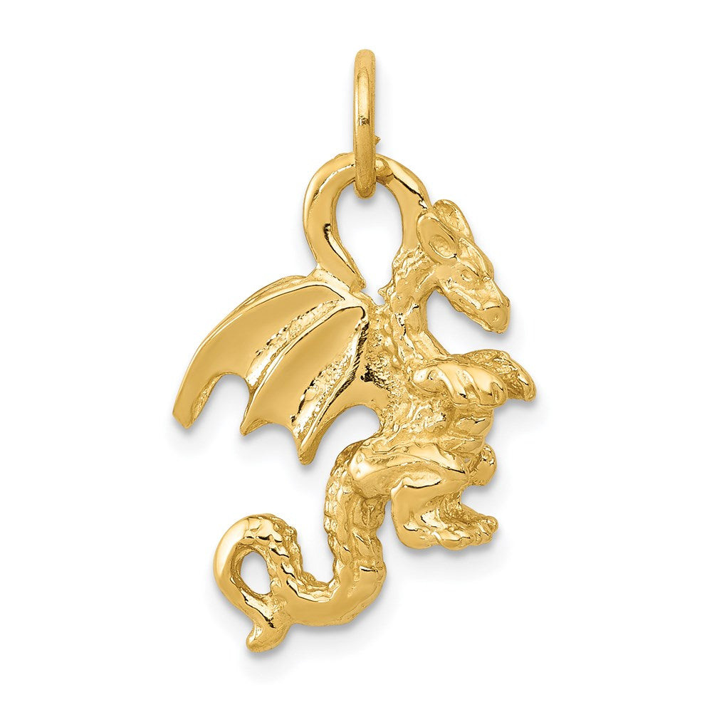 14K Gelbgold massiver polierter 3-D-Drachen-Charm