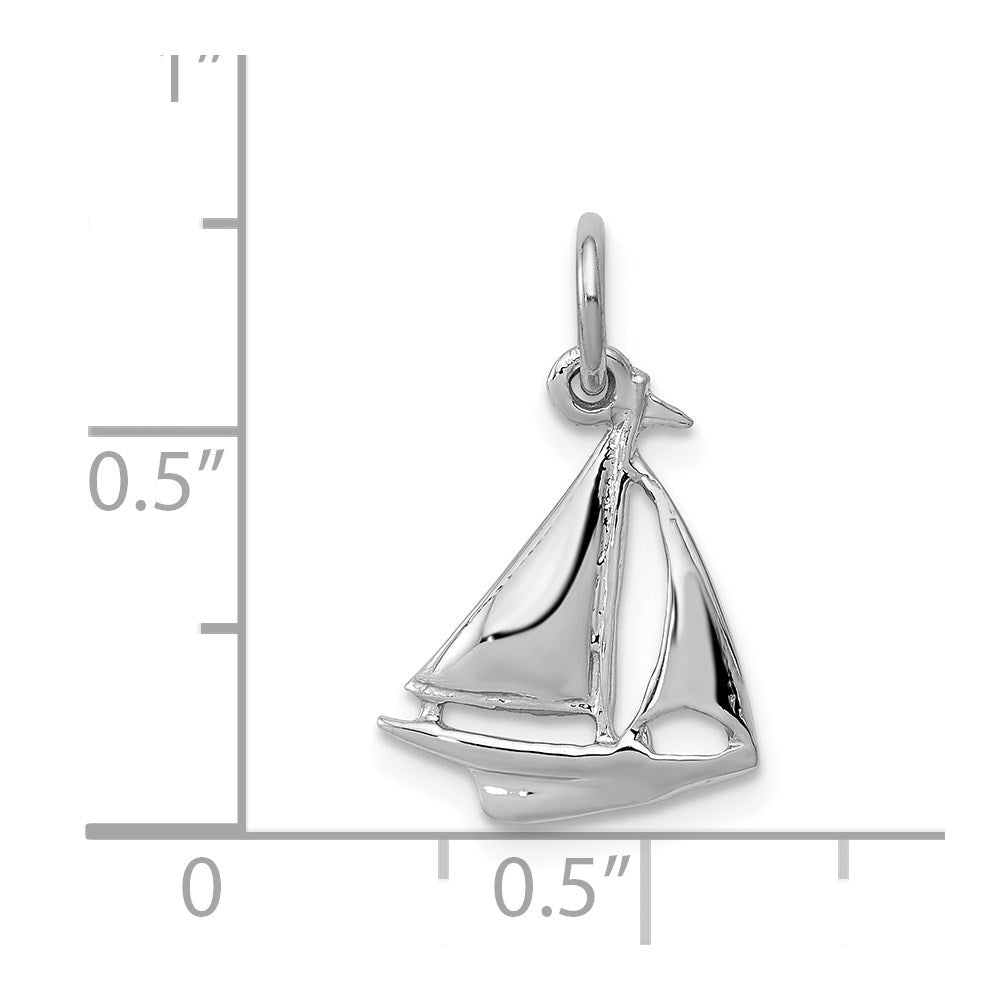 14K Weißgold Massiv Poliert 3-d Segelboot Charm