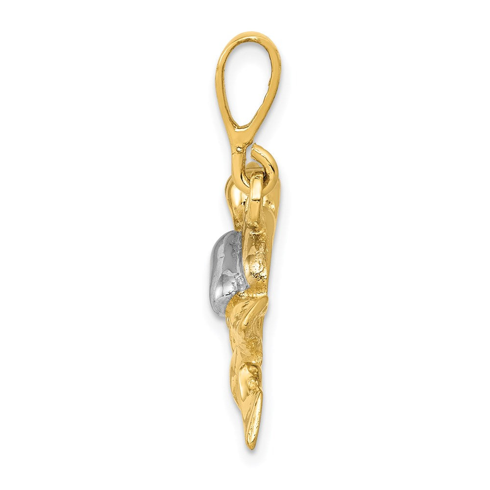 14K Gelb & Rhodium Gold mit Rhodium Poliert Offen-backed Scuba Diver Pedant