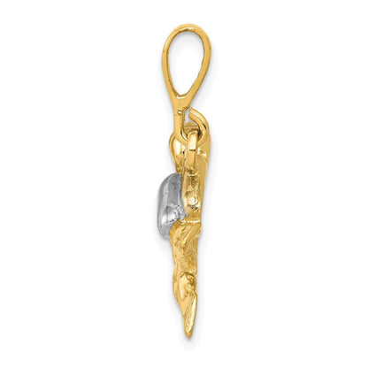 14K Gelb & Rhodium Gold mit Rhodium Poliert Offen-backed Scuba Diver Pedant