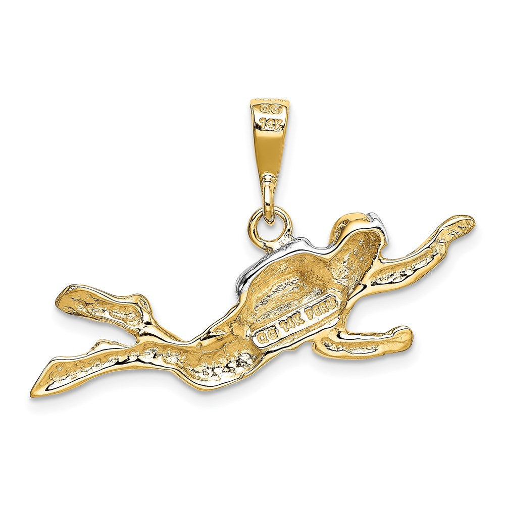 14K Gelb & Rhodium Gold mit Rhodium Poliert Offen-backed Scuba Diver Pedant