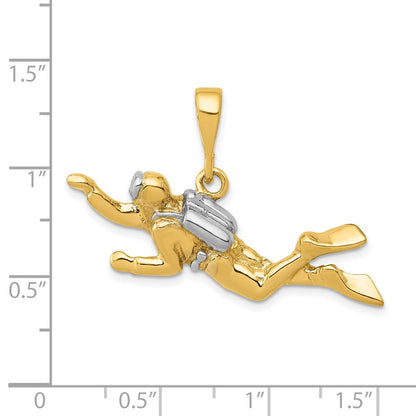 14K Gelb & Rhodium Gold mit Rhodium Poliert Offen-backed Scuba Diver Pedant