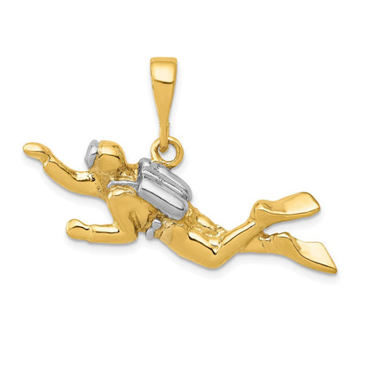 14K Gelb & Rhodium Gold mit Rhodium Poliert Offen-backed Scuba Diver Pedant
